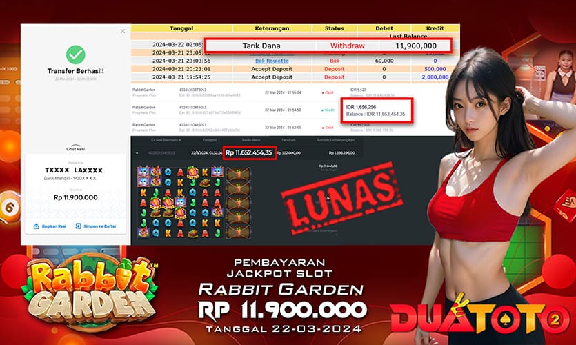 BUKTI PEMBAYARAN JACKPOT SLOT ROBIT GARDEN 22-03-2024