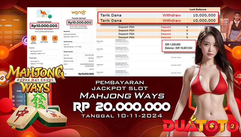 BUKTI PEMBAYARAN JACKPOT SLOT MAHJONG WAYS 10-11-2024