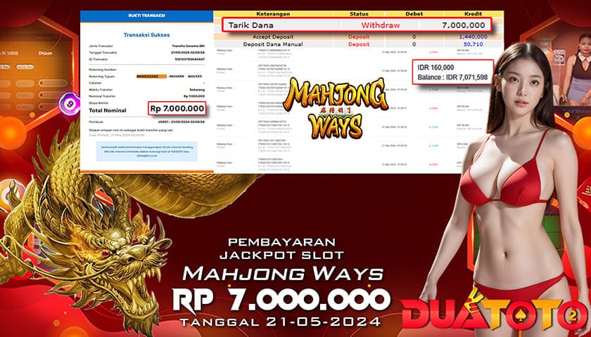 BUKTI PEMBAYARAN JACKPOT MAHJONG WAYS  21-05-2024