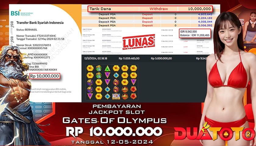 BUKTI PEMBAYARAN JACKPOT SLOT GATES OF OLYMPUS 12-05-2024
