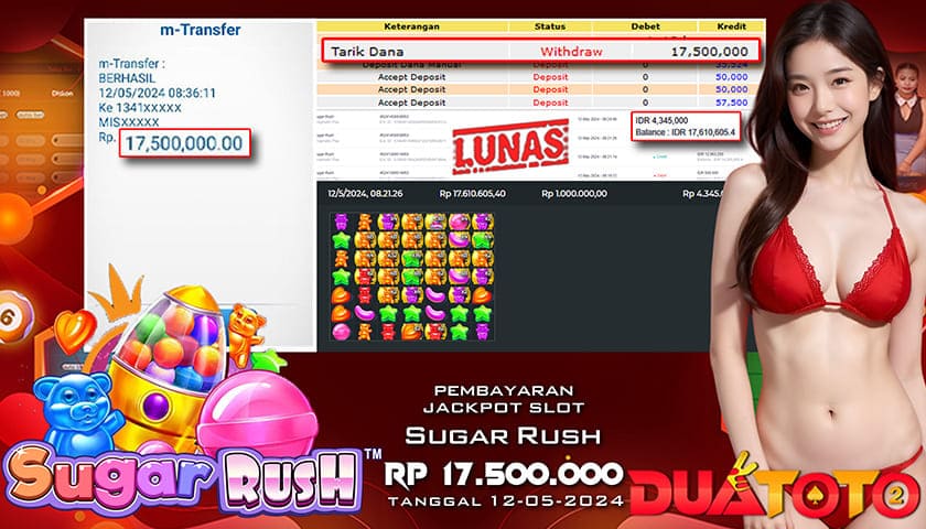 BUKTI PEMBAYARAN JACKPOT SLOT SUGER RUSH 12-05-2024
