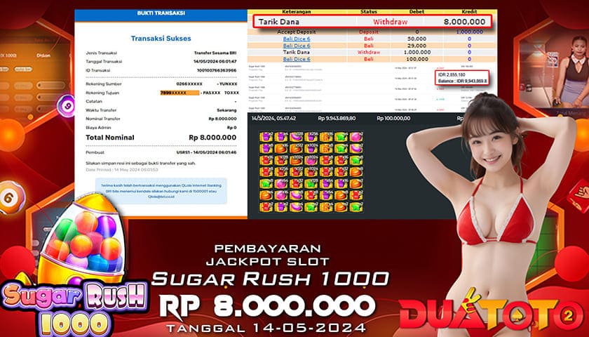 BUKTI PEMBAYARAN JACKPOT SLOT SUGER RUSH 1000 14-05-2024