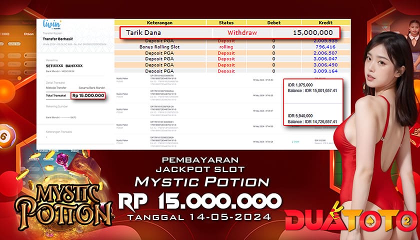 BUKTI PEMBAYARAN JACKPOT SLOT MYSTIC POSTION 14-05-2024