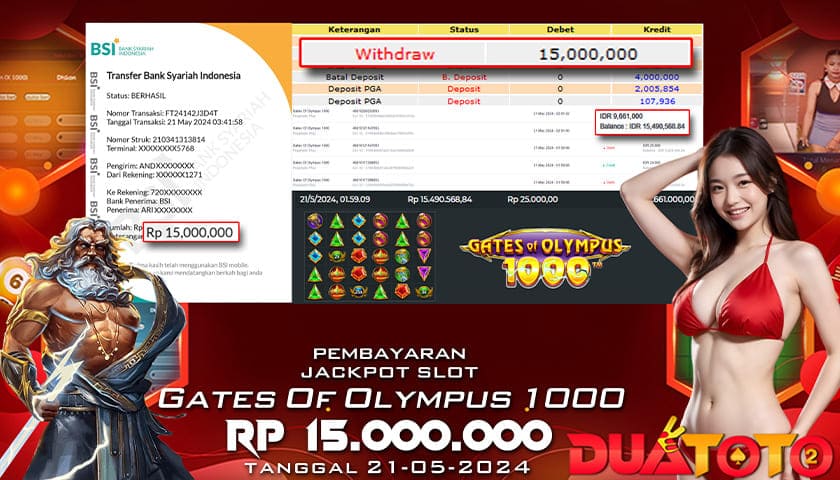 BUKTI PEMBAYARAN JACKPOT SLOT GATES OF OLYMPUS 1000 21-05-2024