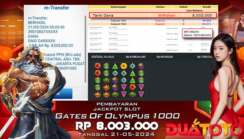 BUKTI PEMBAYARAN JACKPOT SLOT GATES OF OLYMPUS 1000 21-05-2024