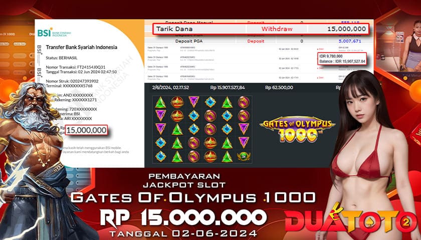 BUKTI PEMBAYARAN JACKPOT SLOT GATES OF OLYMPUS 1000 02-06-2024