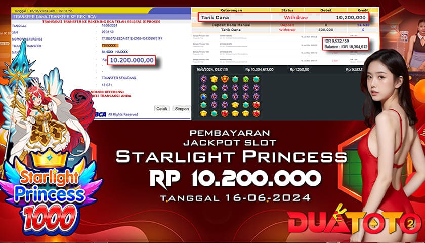 BUKTI PEMBAYARAN JACKPOT SLOT STARLIGHT PRONCESS 1000 16-06-2024