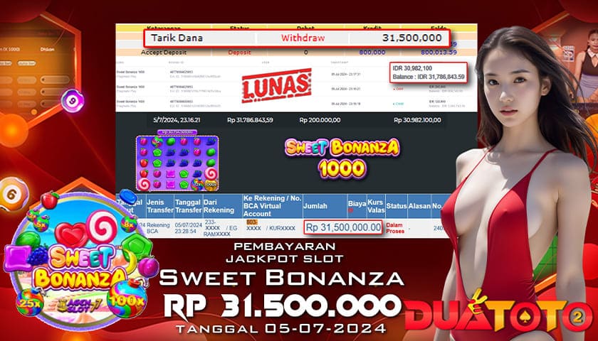 BUKTI PEMBAYARAN JACKPOT SWEET BONANZA 1000 05-07-2024