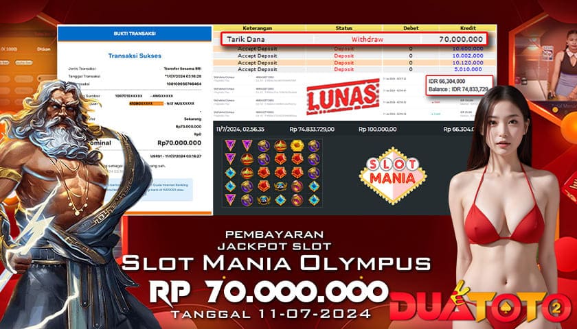 BUKTI PEMBAYARAN JACKPOT SLOT MANIA OLYMPUS 1000 11-07-2024