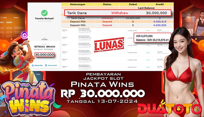 BUKTI PEMBAYARAN JACKPOT SLOT PINATA WINS 12-07-2024