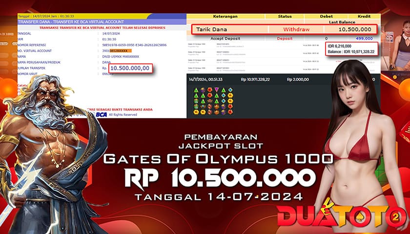 BUKTI PEMBAYARAN JACKPOT SLOT GATES OF OLYMPUS 1000 14-07-2024