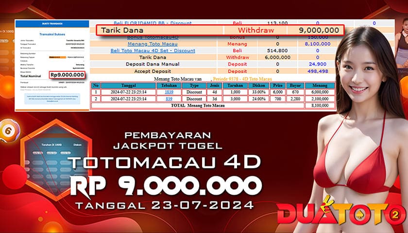 BUKTI PEMBAYARAN JACKPOT TOGEL TOTOMACAU 4D 23-07-2024