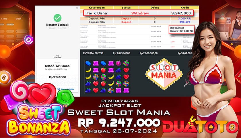 BUKTI PEMBAYARAN JACKPOT SLOT SWEET SLOT MANIA 23-07-2024