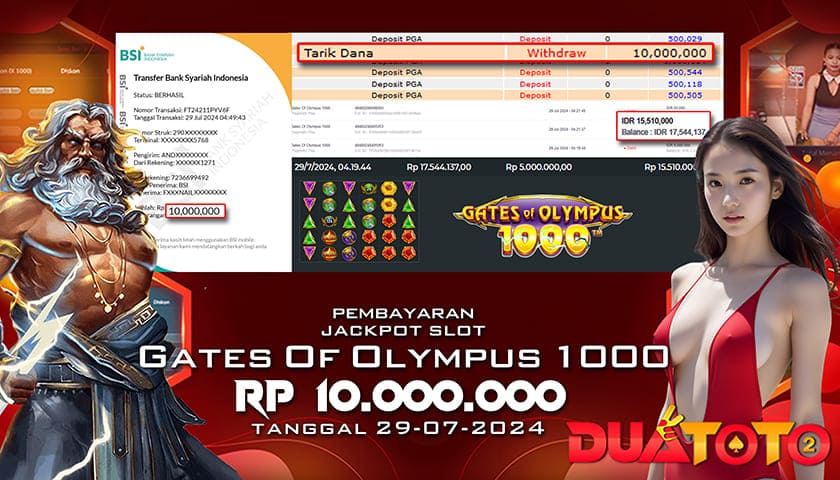 BUKTI PEMBAYARAN JACKPOT SLOT GATES OF OLYMPUS 1000 29-07-2024