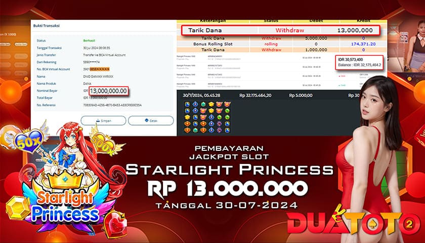 BUKTI PEMBAYARAN JACKPOT SLOT STARLIGHT PRINCES 1000 30-07-2024