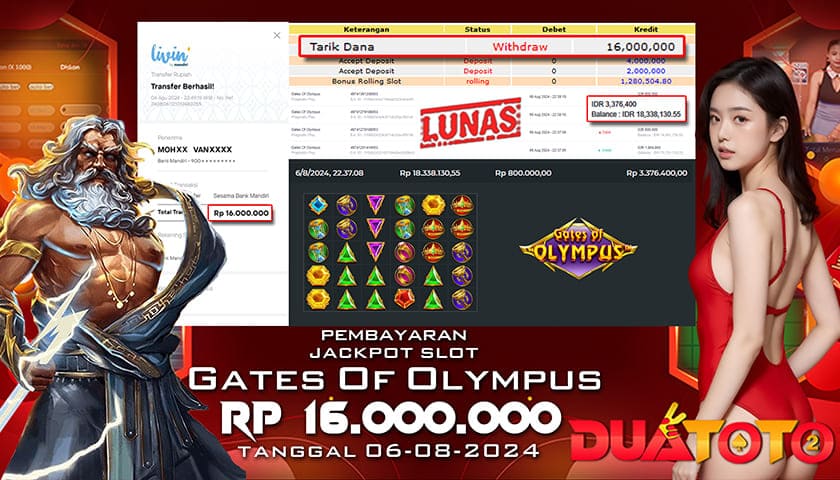 BUKTI PEMBAYARAN JACKPOT SLOT GATES OF OLYMPUS 06-08-2024