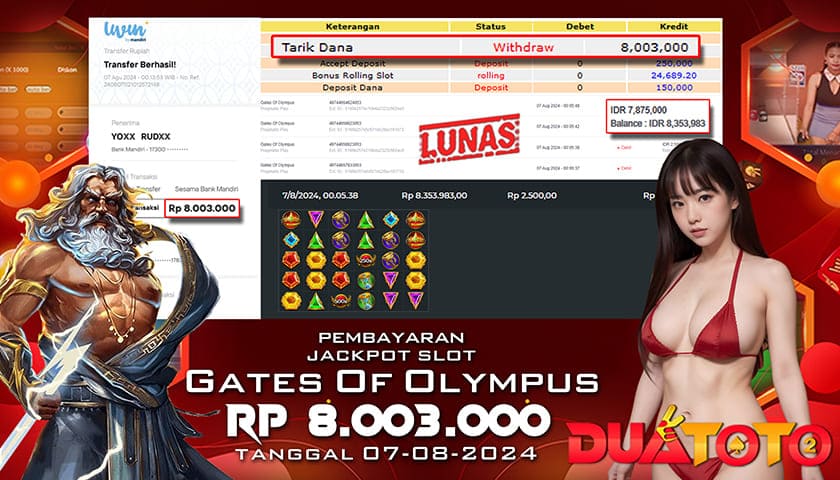BUKTI PEMBAYARAN JACKPOT SLOT GATES OF OLYMPUS 07-08-2024
