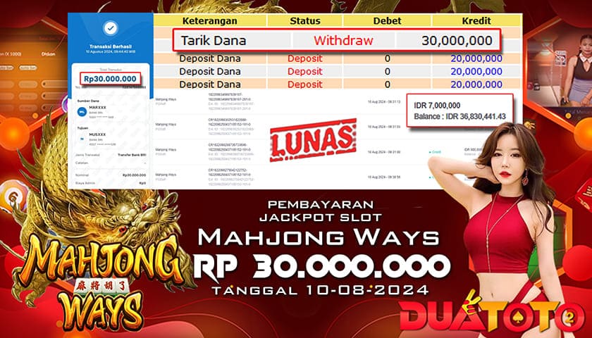 BUKTI PEMBAYARAN JACKPOT SLOT MAHJONG WAYS  10-08-2024