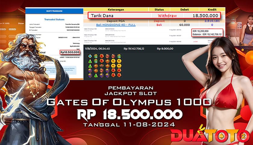 BUKTI PEMBAYARAN JACKPOT SLOT GATES OF OLYMPUS 1000 11-08-2024