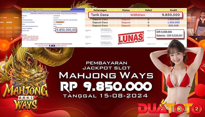 BUKTI PEMBAYARAN JACKPOT SLOT MAHJONG WAYS 15-08-2024