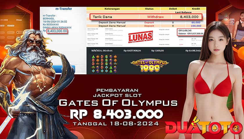 BUKTI PEMBAYARAN JACKPOT SLOT GATES OF OLYMPUS 1000 18-08-2024