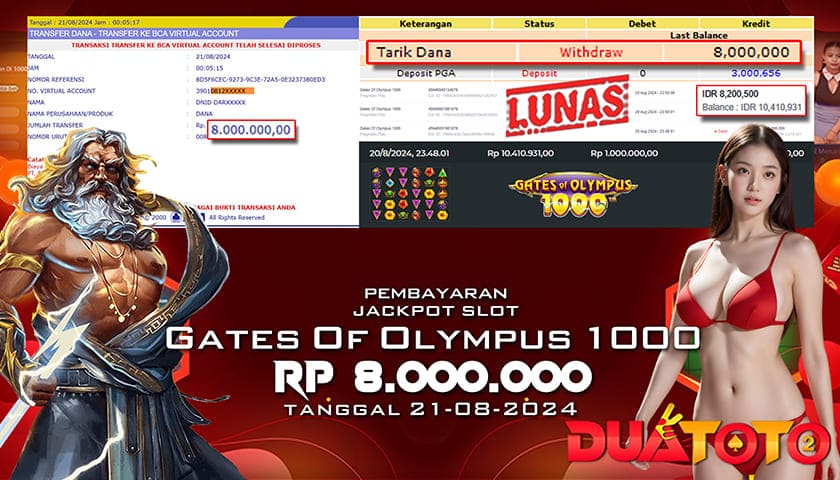 BUKTI PEMBAYARAN JACKPOT SLOT GATES OF OLYMPUS 1000 21-08-2024