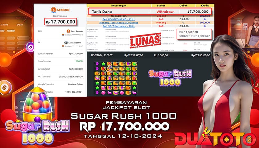 BUKTI PEMBAYARAN JACKPOT SLOT SUGER RUSH 1000 12-10-2024