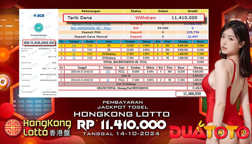 BUKTI PEMBAYARAN JACKPOT TOGEL HONGKONG LOTTO 14-10-2024