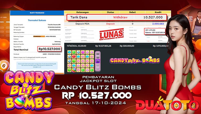 BUKTI PEMBAYARAN JACKPOT SLOT CANDY BLITZ BOMBS 17-10-2024