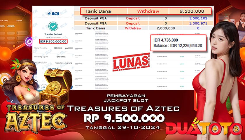 BUKTI PEMBAYARAN JACKPOT SLOT TREASURE OF AZTEC 29-10-2024