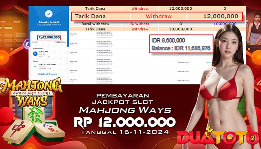 BUKTI PEMBAYARAN JACKPOT SLOT MAHJONG WAYS 16-11-2024