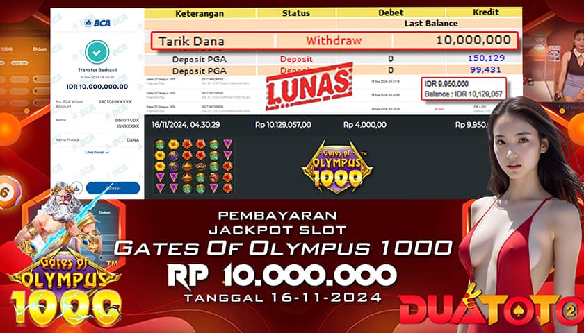 BUKTI PEMBAYARAN JACKPOT SLOT GATES OF OLYMPUS 1000 16-11-2024