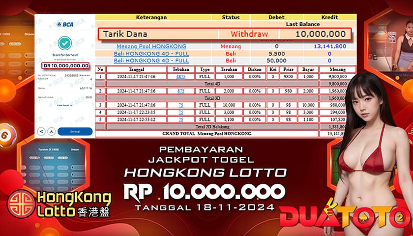 BUKTI PEMBAYARAN JACKPOT TOGEL HONGKONG LOTTO 18-11-2024