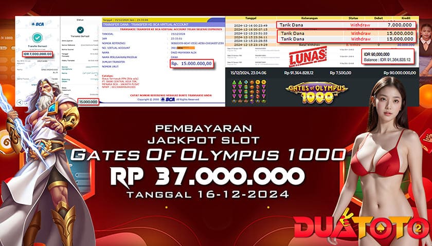 BUKTI PEMBAYARAN JACKPOT SLOT GATES OF OLYMPUS 1000 16-12-2024