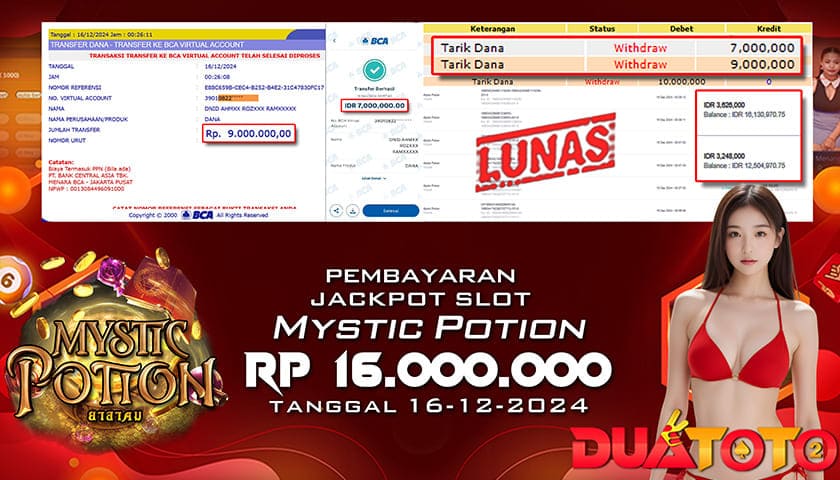 BUKTI PEMBAYARAN JACKPOT SLOT MYSTIC POTION 16-12-2024