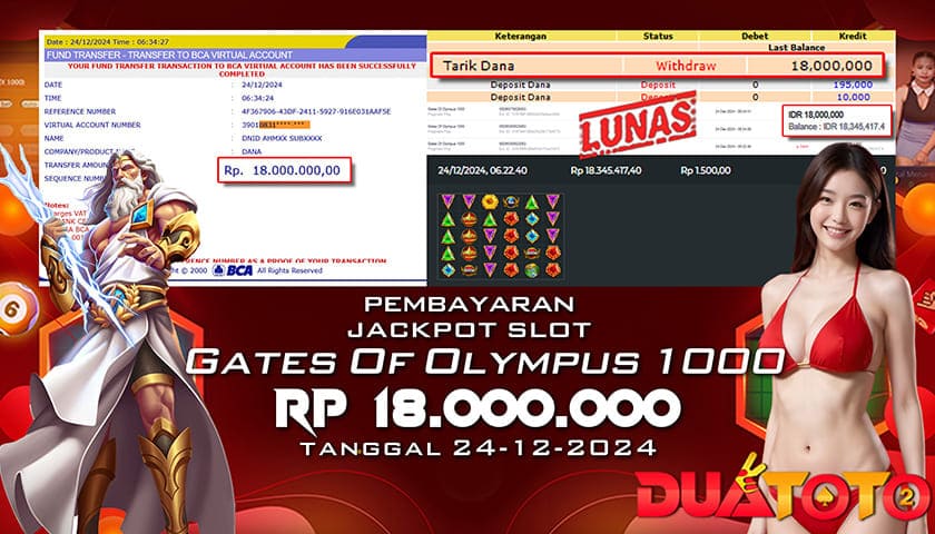 BUKTI PEMBAYARAN JACKPOT SLOT GATES OF OLYMPUS 1000 24-12-2024