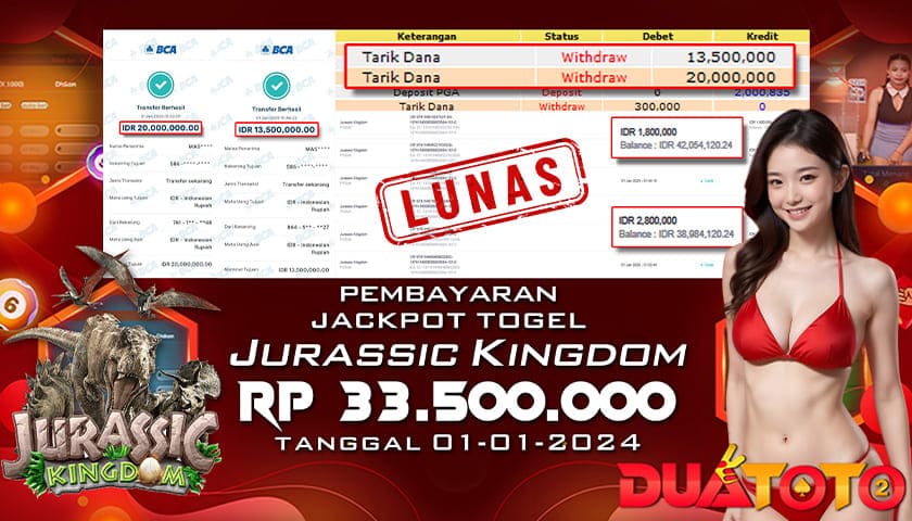 BUKTI PEMBAYARAN JACKPOT SLOT JURASSICA KINGDOM 01-01-2025