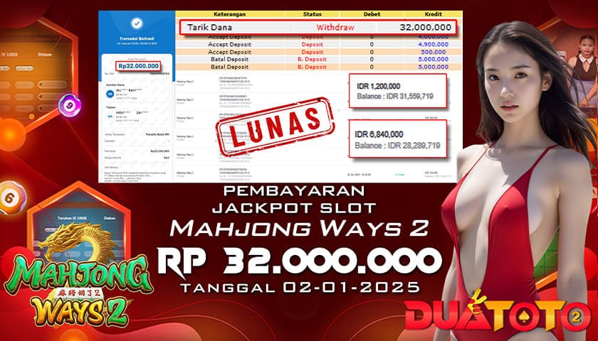 BUKTI PEMBAYARAN JACKPOT SLOT MAHJONG WAY 2 02-01-2025