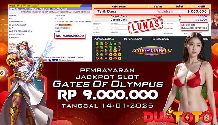 BUKTI PEMBAYARAN JACKPOT SLOT GATES OF OLYMPUS 14-01-2025