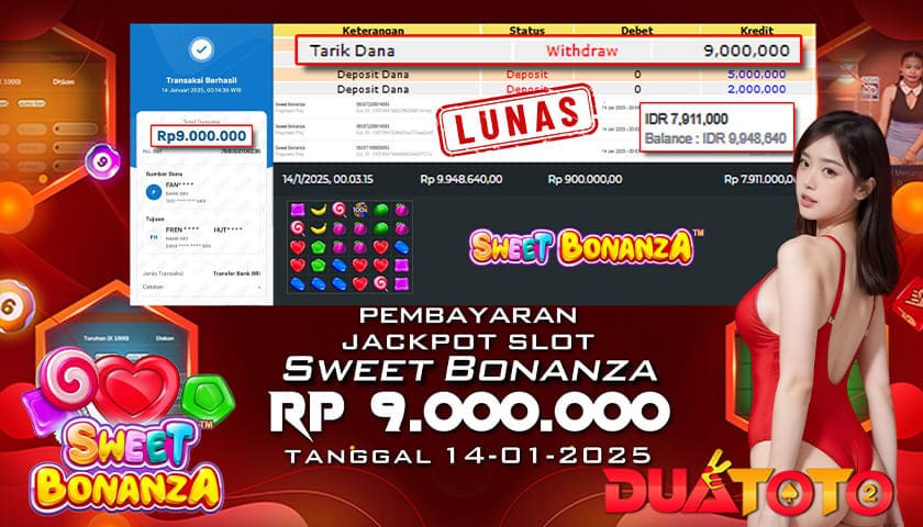 BUKTI PEMBAYARAN JACKPOT SLOT SWEET NONANZA 14-01-2025