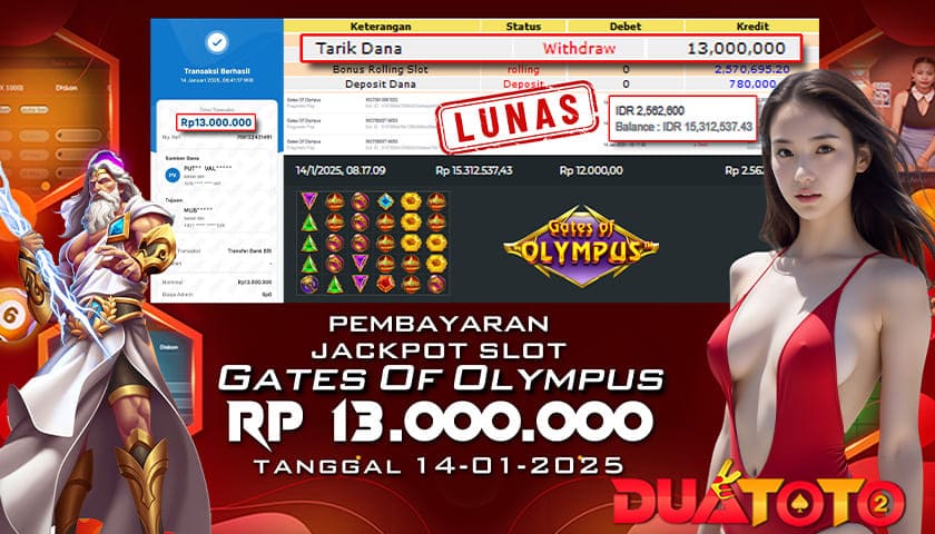 BUKTI PEMBAYARAN JACKPOT SLOT GATES OF OLYMPUS 14-01-2025