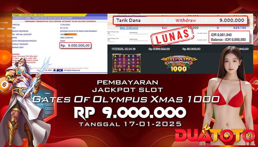 BUKTI PEMBAYARAN JACKPOT SLOT  GATES OF OLYMPUS XMAS  1000 17-01-2025