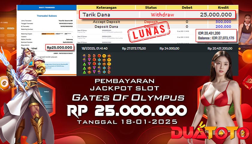 BUKTI PEMBAYARAN JACKPOT SLOT GATES OF OLYMPUS 18-01-2025