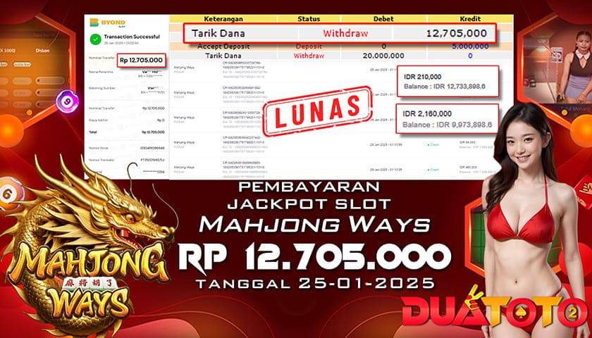 BUKTI PEMBAYARAN JACKPOT SLOT MAHJONG WAYS 25-01-2025