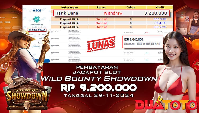 BUKTI PEMBAYARAN JACKPOT SLOT WILD BOUNTY SHOWDOWN 29-11-2024
