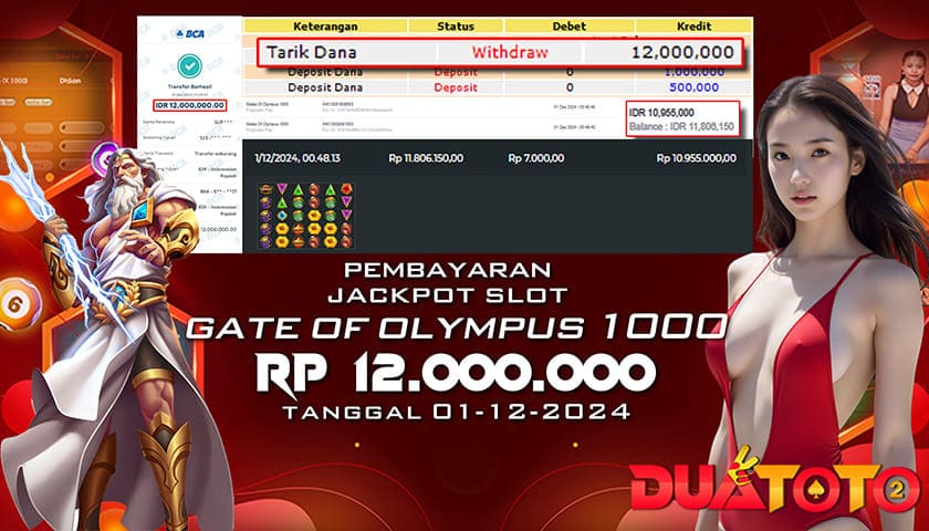 BUKTI PEMBAYARAN JACKPOT SLOT GATE OF OLYMPUS 1000 01-12-2024