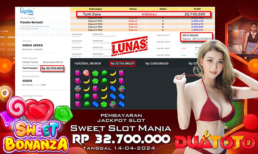 BUKTI PEMBAYARAN JACKPOT SLOT SWEET SLOT MANIA 14-04-2024