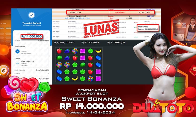 BUKTI PEMBAYARAN JACKPOT SLOT SWEET SLOT MANIA 14-04-2024