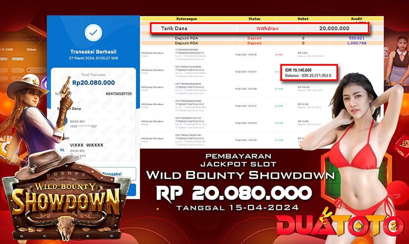 BUKTI PEMBAYARAN JACKPOT SLOT WILD BOUNTY SHOWDOWN 15-04-2024