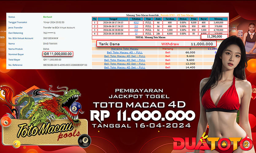 BUKTI PEMBAYARAN JACKPOT TOGEL TOTOMACAU 4D 16-04-2024